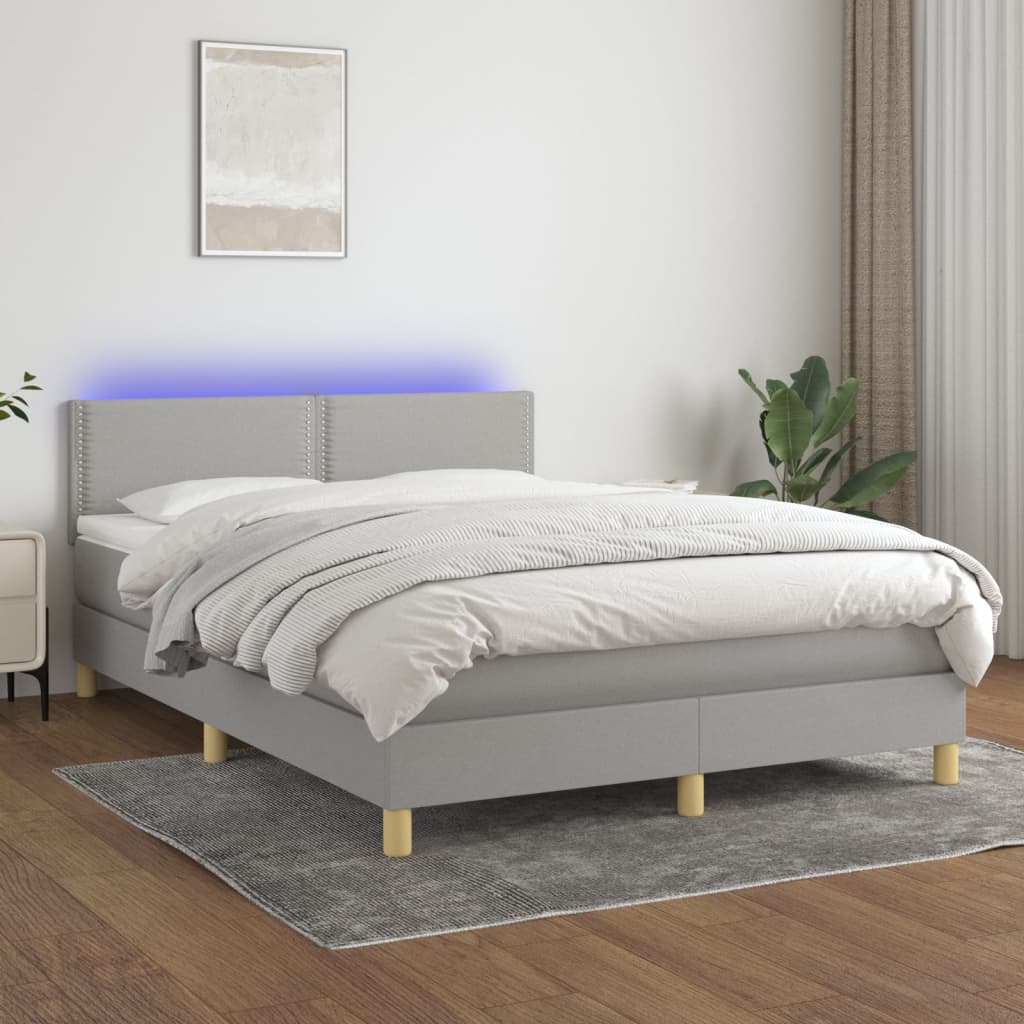 Sommier à lattes de lit et matelas et LED Gris clair 140x190 cm - XIOS