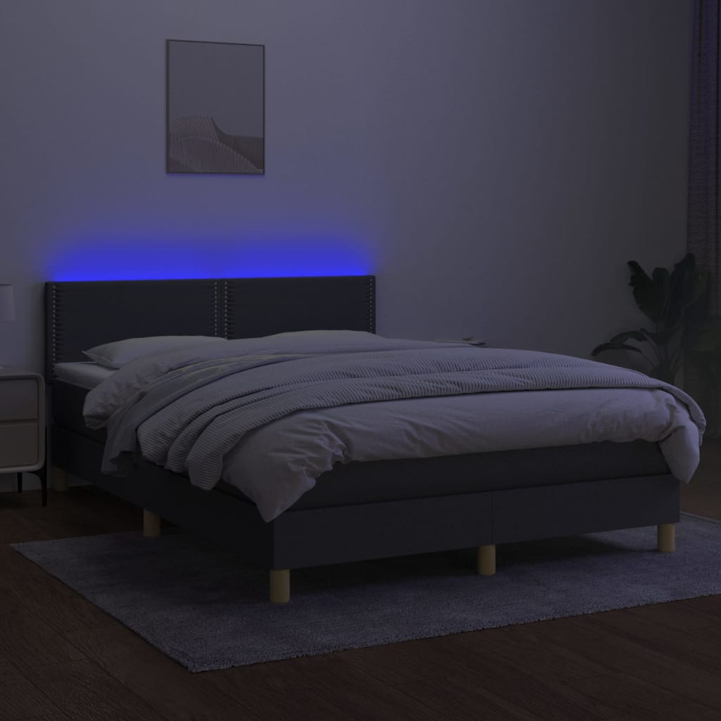 Sommier à lattes de lit et matelas et LED Gris foncé 140x190 cm - XIOS