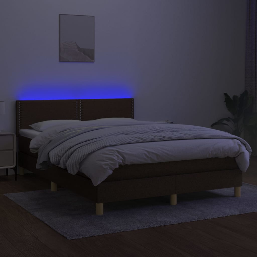 Sommier à lattes de lit matelas et LED Marron foncé 140x190 cm - XIOS
