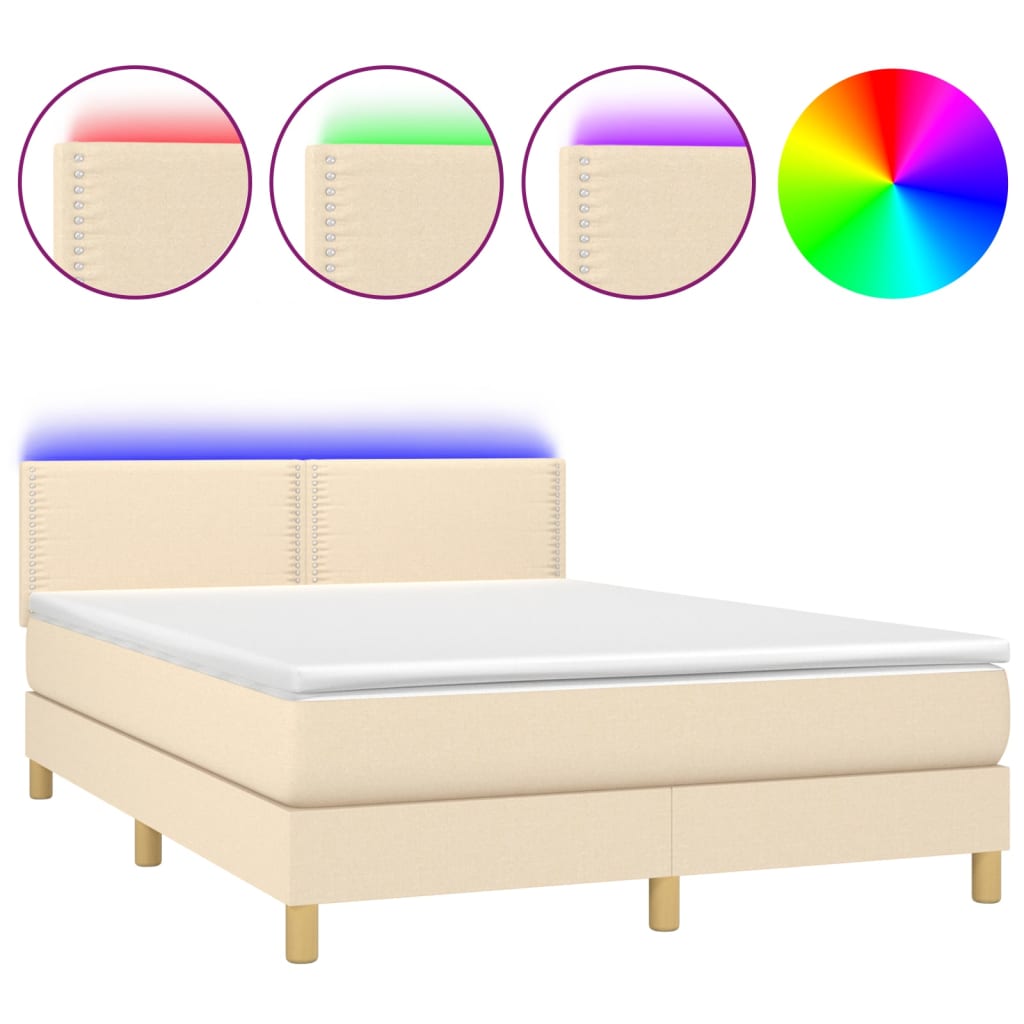 Sommier à lattes de lit avec matelas LED Crème 140x190 cm Tissu - XIOS