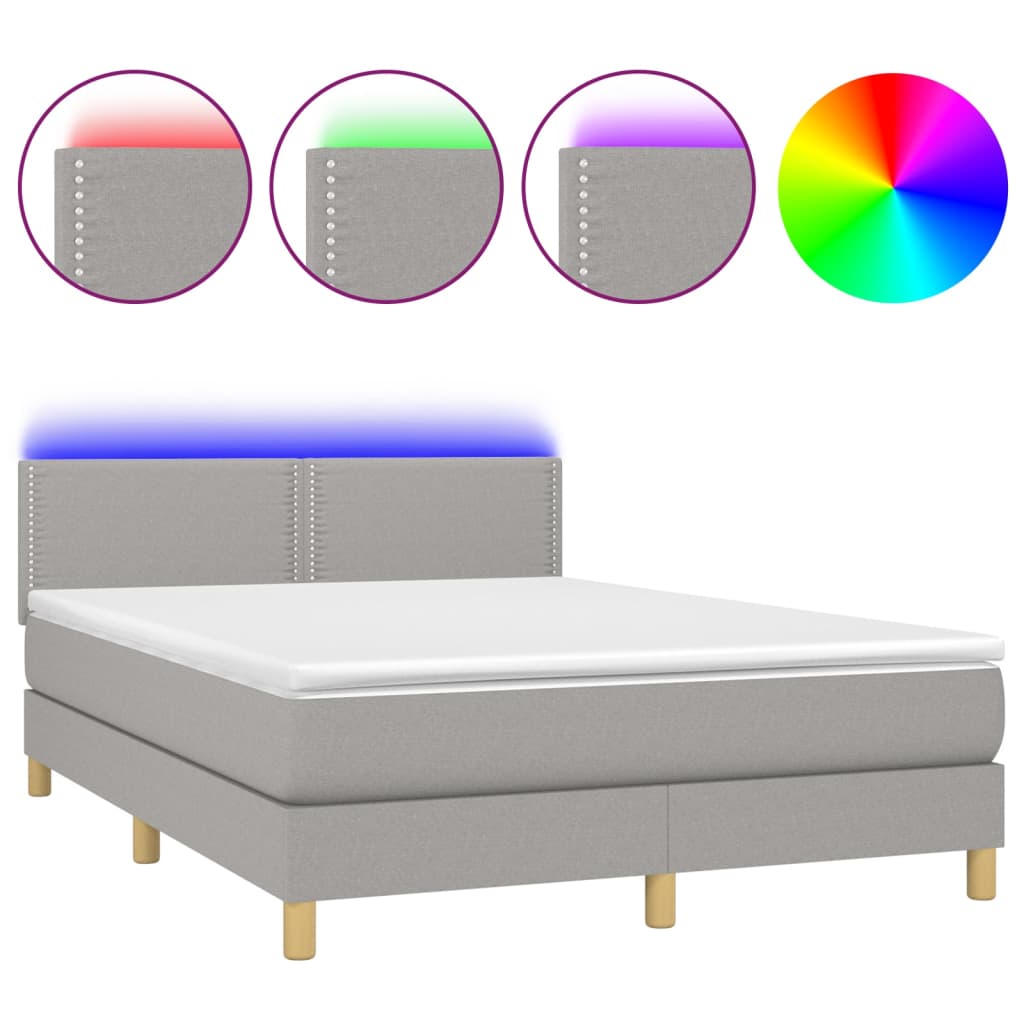 Sommier à lattes de lit et matelas et LED Gris clair 140x200 cm - XIOS
