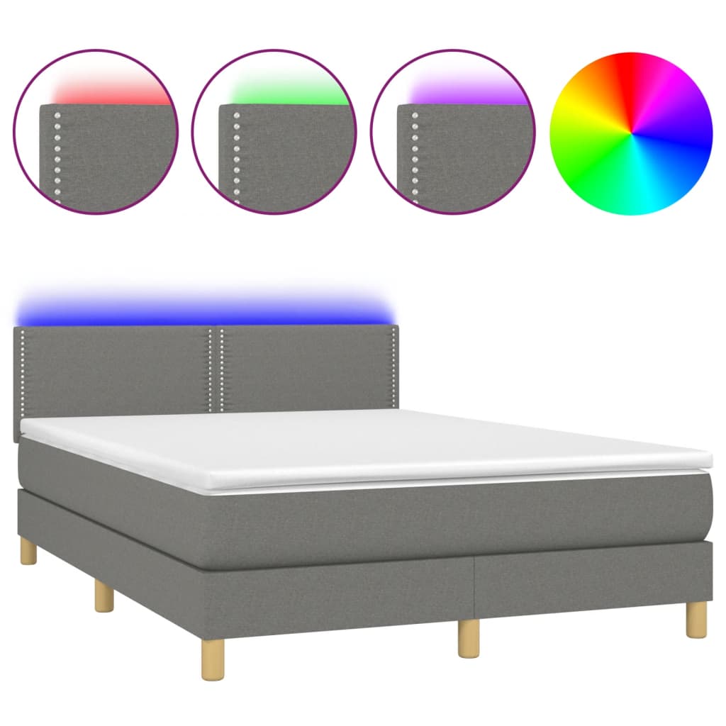 Sommier à lattes de lit et matelas et LED Gris foncé 140x200 cm - XIOS