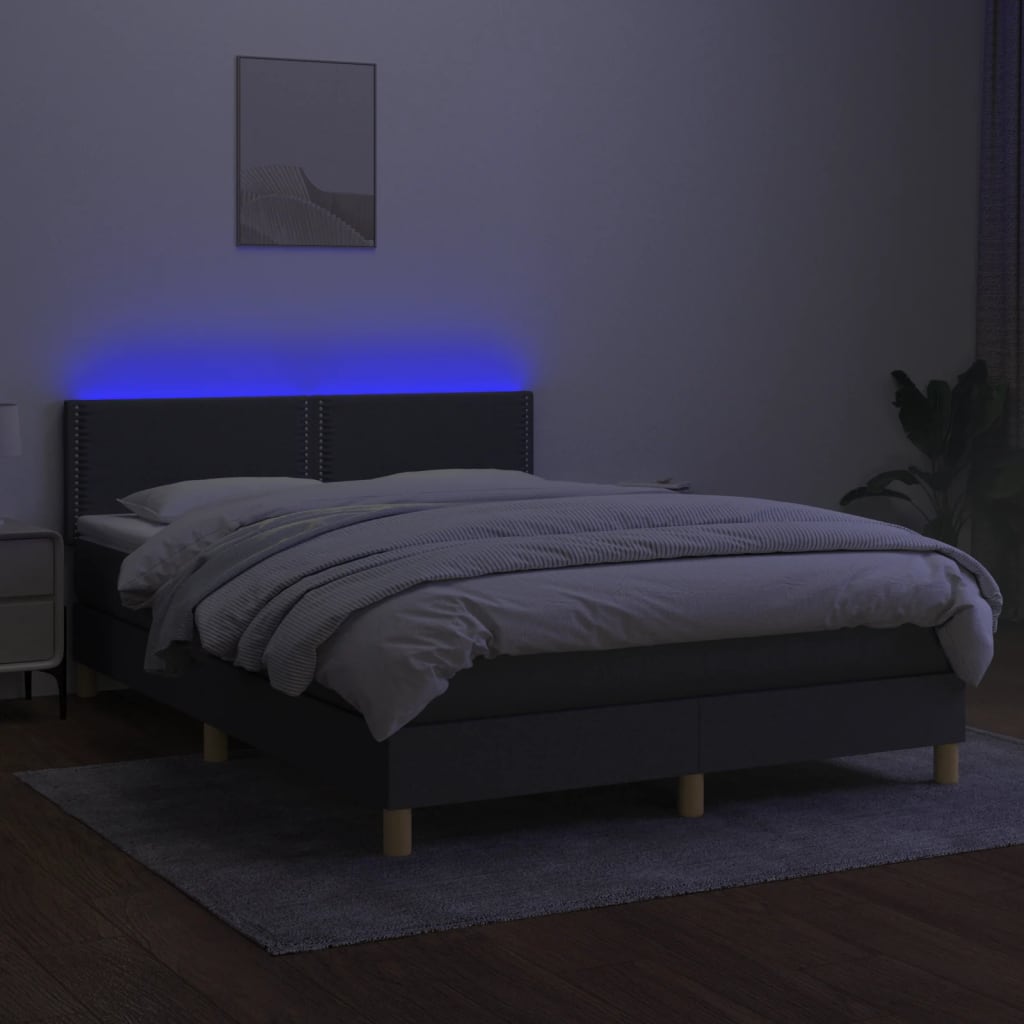 Sommier à lattes de lit et matelas et LED Gris foncé 140x200 cm - XIOS