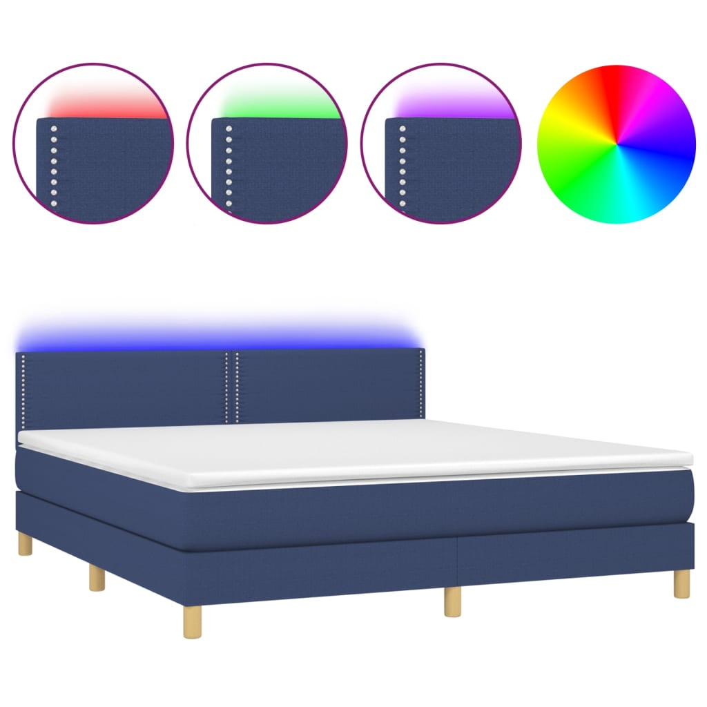 Sommier à lattes de lit avec matelas LED Bleu 180x200 cm Tissu - XIOS