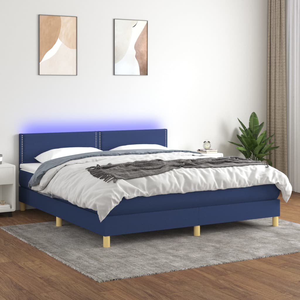 Sommier à lattes de lit avec matelas LED Bleu 180x200 cm Tissu - XIOS