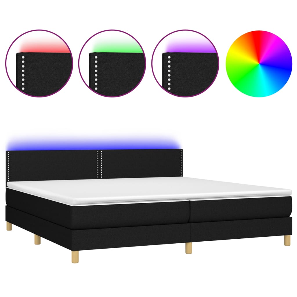 Sommier à lattes de lit et matelas et LED Noir 200x200 cm Tissu - XIOS