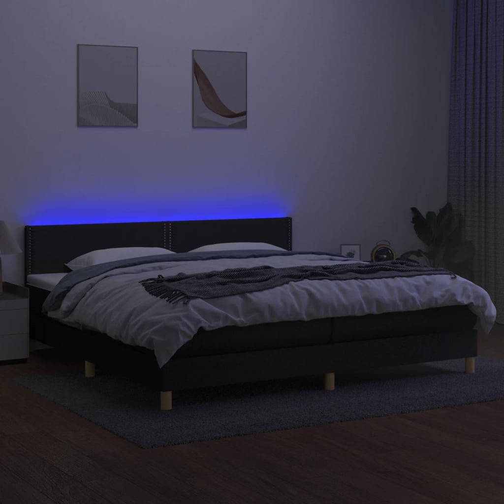Sommier à lattes de lit et matelas et LED Noir 200x200 cm Tissu - XIOS