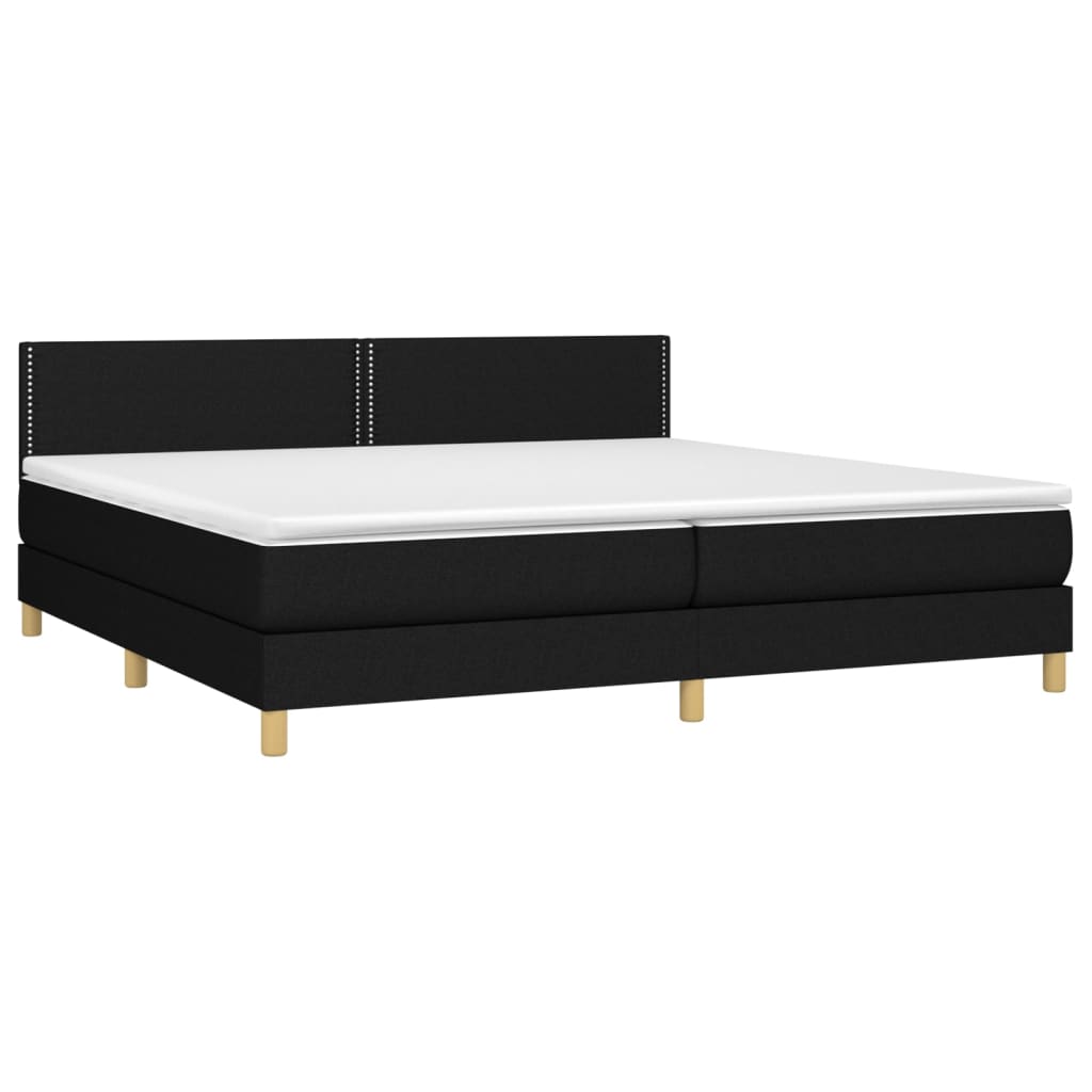 Sommier à lattes de lit et matelas et LED Noir 200x200 cm Tissu - XIOS