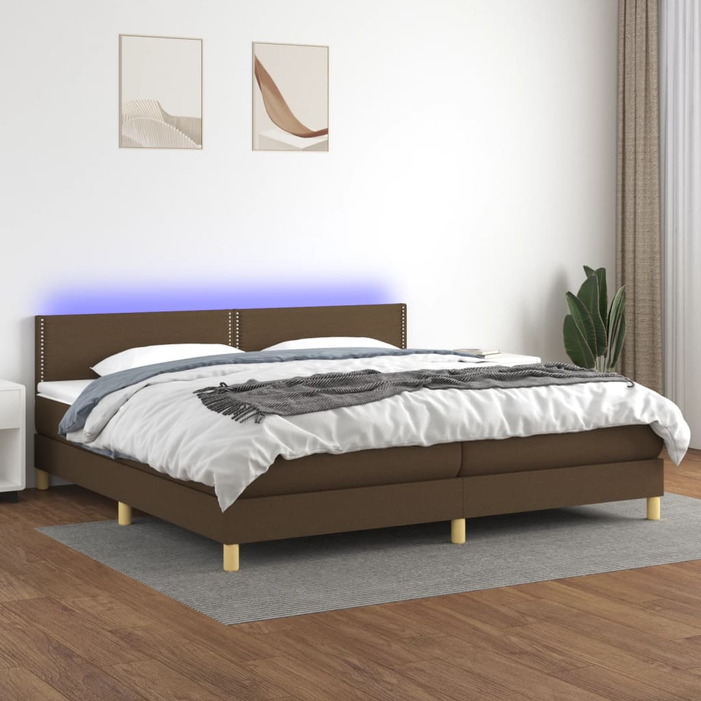 Sommier à lattes de lit matelas et LED Marron foncé 200x200 cm - XIOS