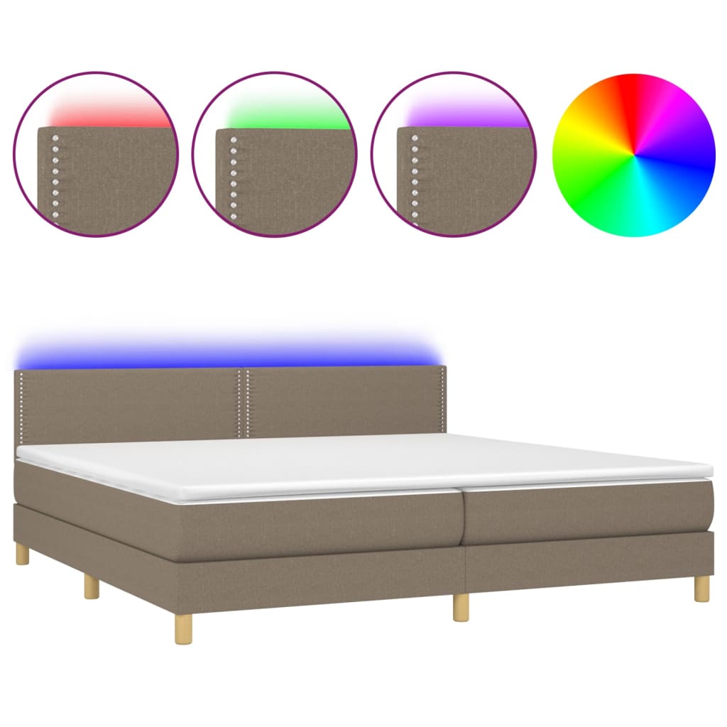 Sommier à lattes de lit et matelas et LED Taupe 200x200cm Tissu - XIOS
