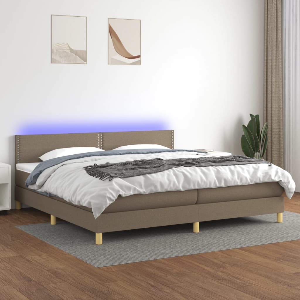 Sommier à lattes de lit et matelas et LED Taupe 200x200cm Tissu - XIOS