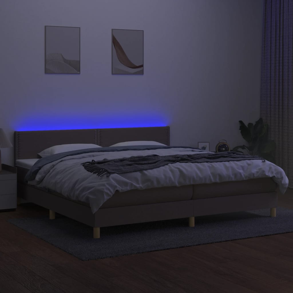 Sommier à lattes de lit et matelas et LED Taupe 200x200cm Tissu - XIOS