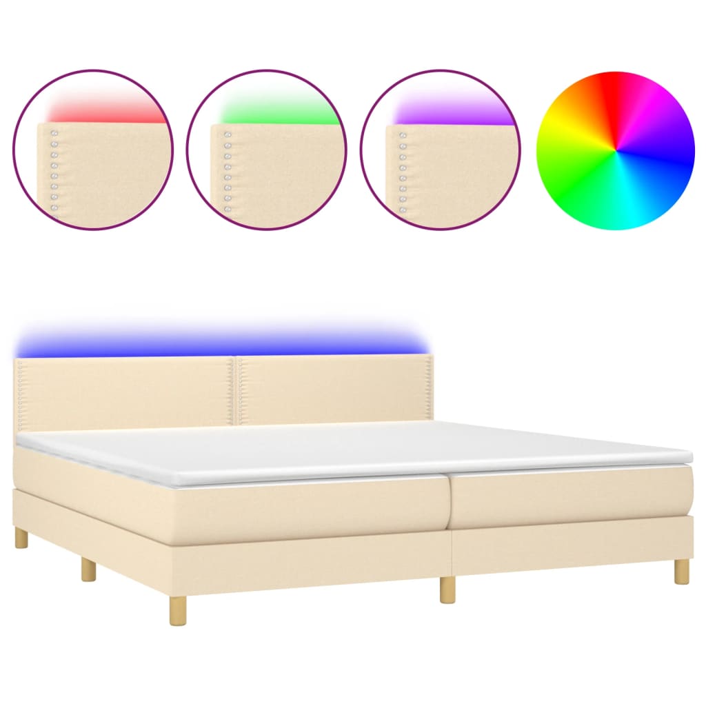 Sommier à lattes de lit et matelas et LED Crème 200x200cm Tissu - XIOS