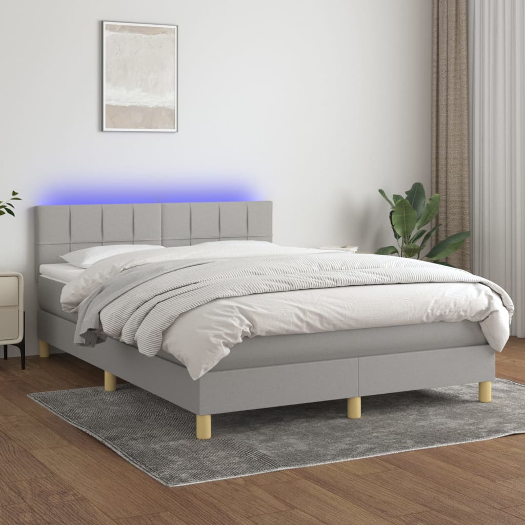 Sommier à lattes de lit et matelas et LED Gris clair 140x190 cm - XIOS