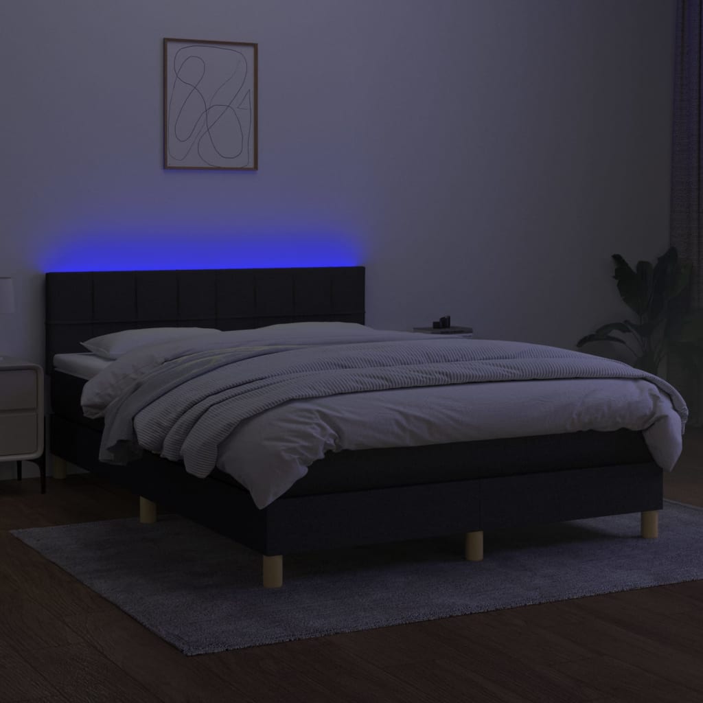 Sommier à lattes de lit avec matelas LED Noir 140x190 cm Tissu - XIOS