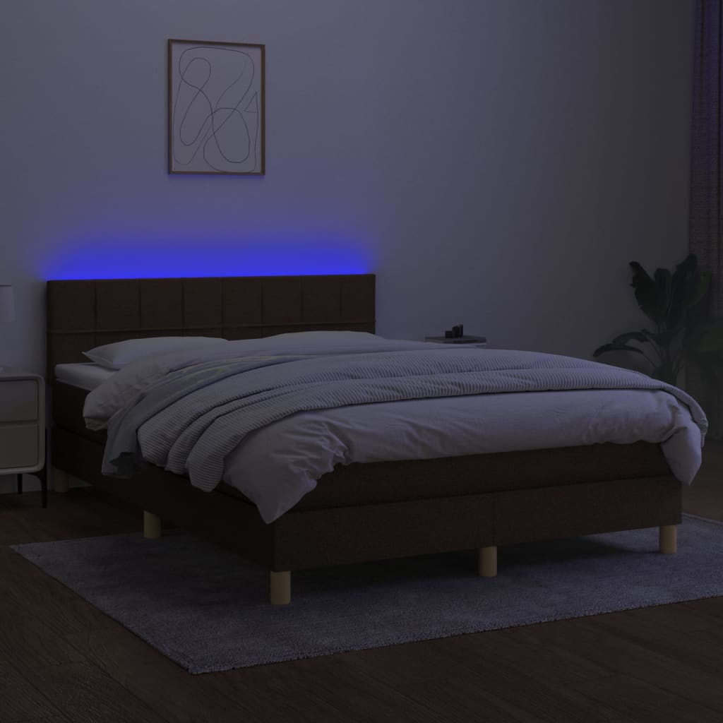 Sommier à lattes de lit matelas et LED Marron foncé 140x190 cm - XIOS