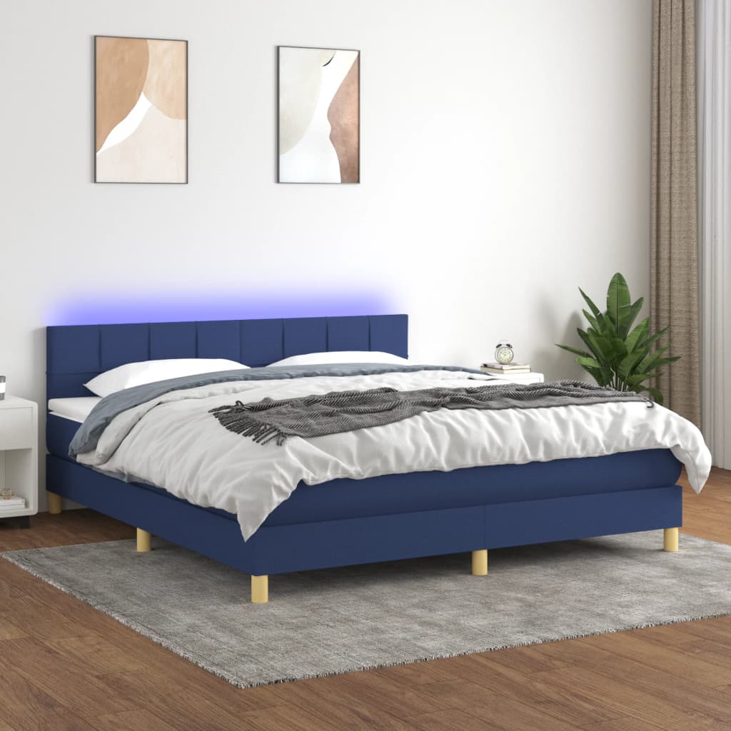 Sommier à lattes de lit avec matelas LED Bleu 180x200 cm Tissu - XIOS
