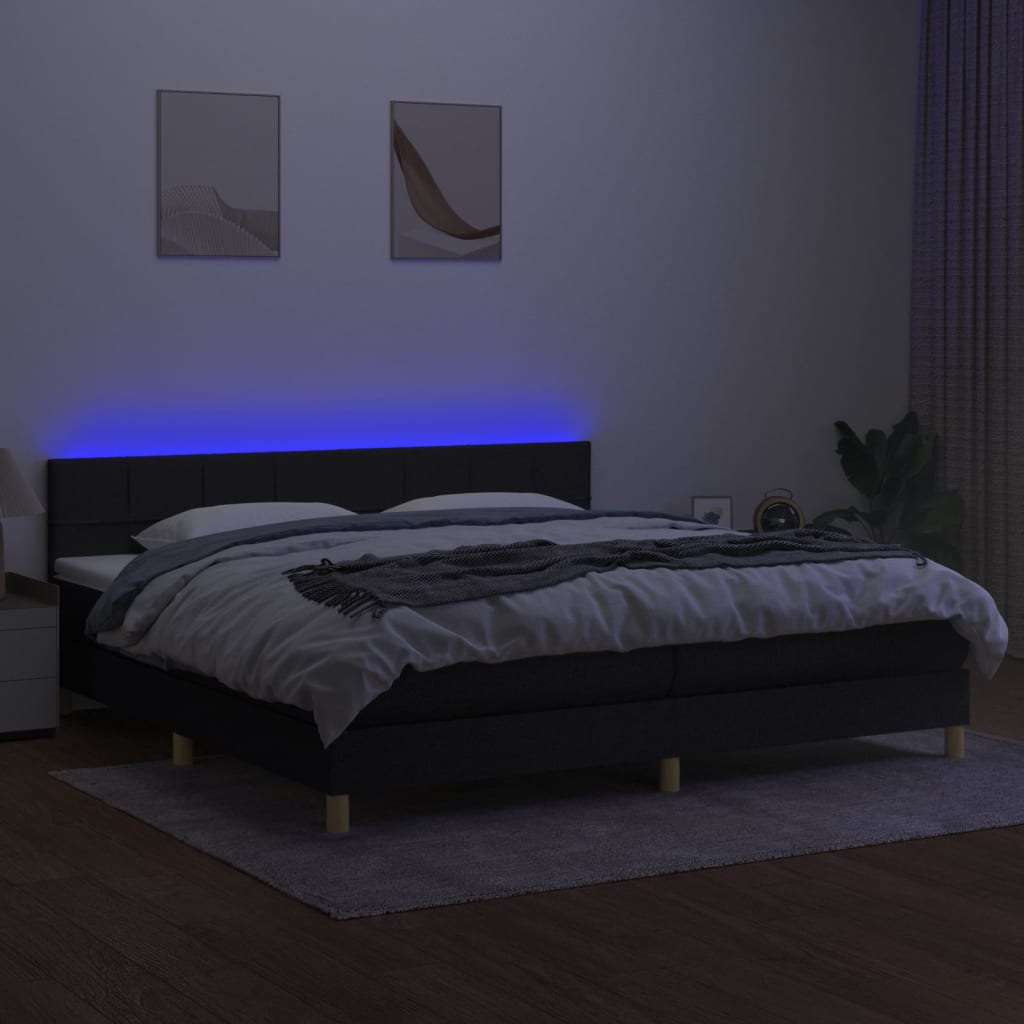 Sommier à lattes de lit et matelas et LED Noir 200x200 cm Tissu - XIOS