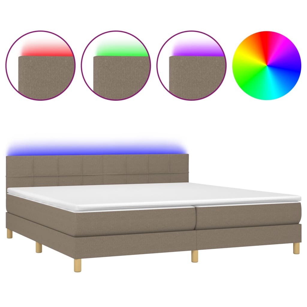 Sommier à lattes de lit et matelas et LED Taupe 200x200cm Tissu - XIOS