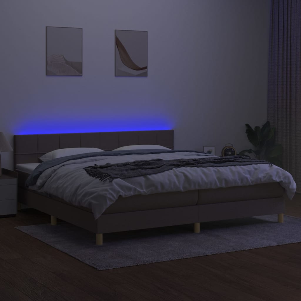 Sommier à lattes de lit et matelas et LED Taupe 200x200cm Tissu - XIOS