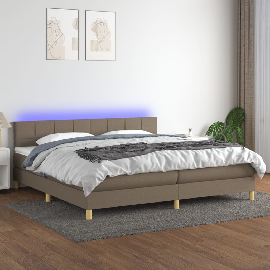 Sommier à lattes de lit et matelas et LED Taupe 200x200cm Tissu - XIOS