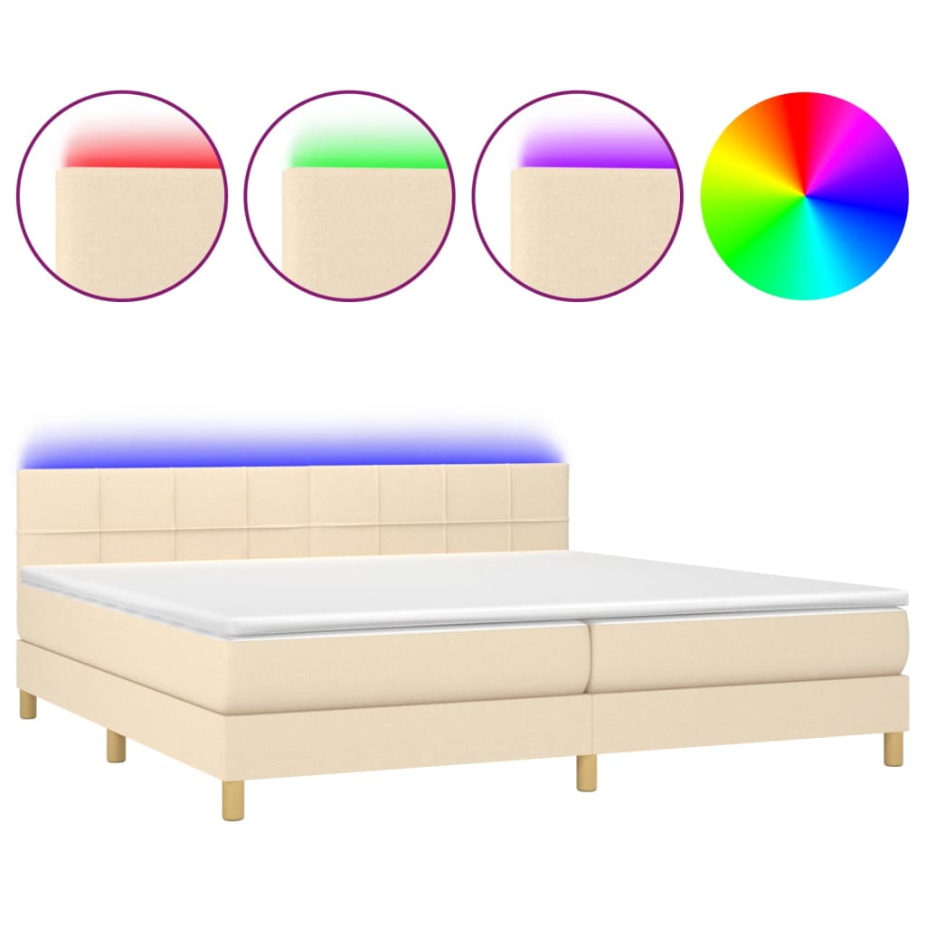 Sommier à lattes de lit et matelas et LED Crème 200x200cm Tissu - XIOS