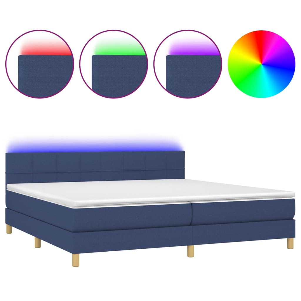 Sommier à lattes de lit et matelas et LED Bleu 200x200 cm Tissu - XIOS