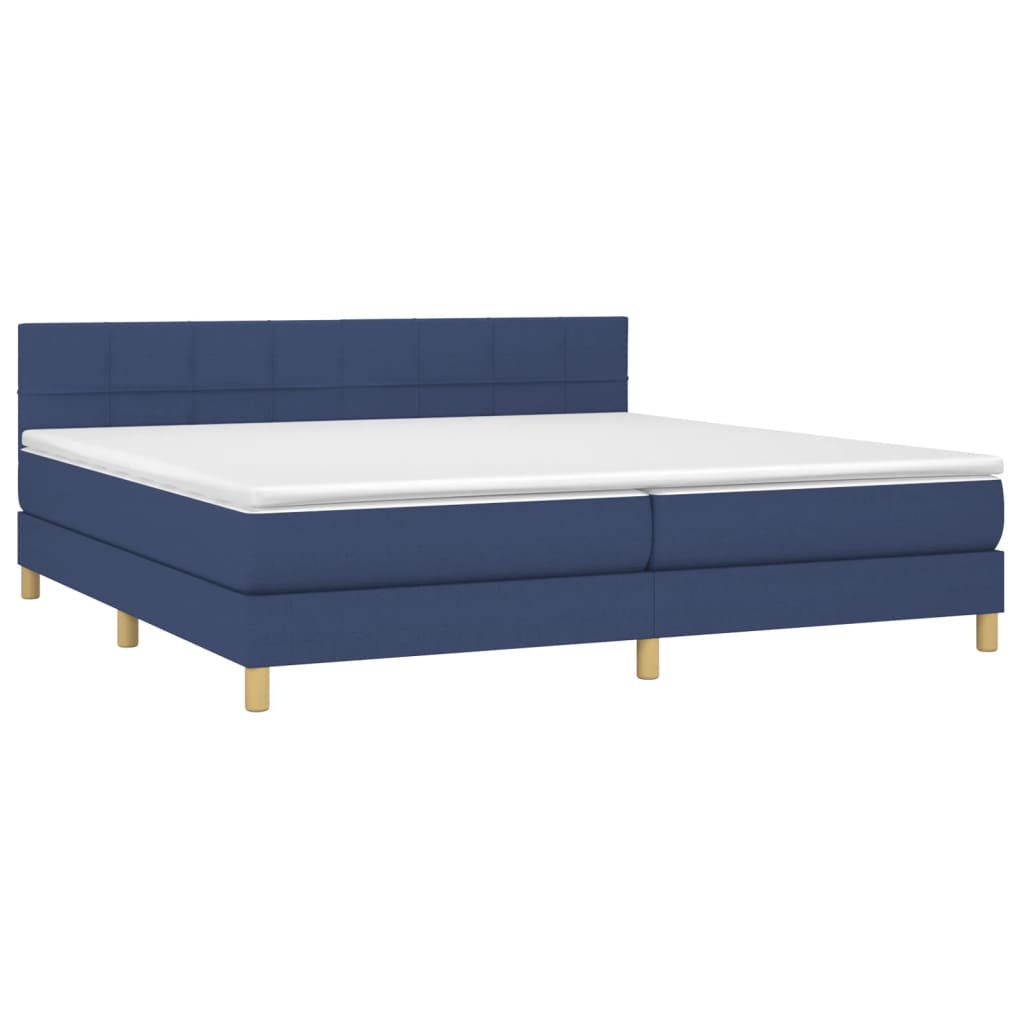 Sommier à lattes de lit et matelas et LED Bleu 200x200 cm Tissu - XIOS