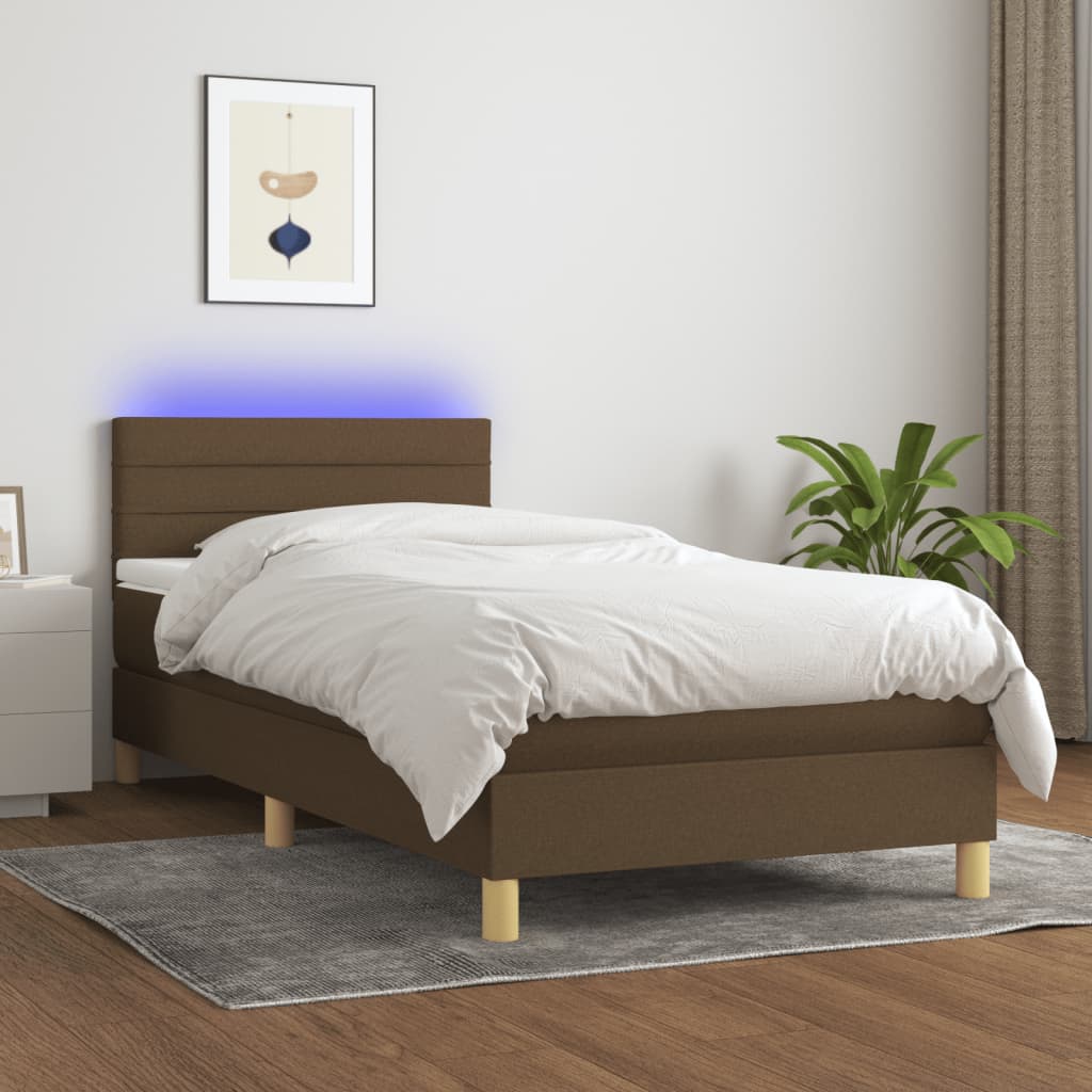 Sommier à lattes de lit et matelas et LED Marron foncé 90x190cm - XIOS