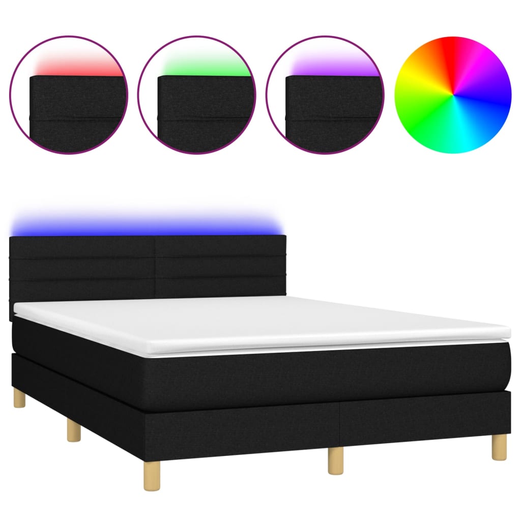 Sommier à lattes de lit avec matelas LED Noir 140x190 cm Tissu - XIOS