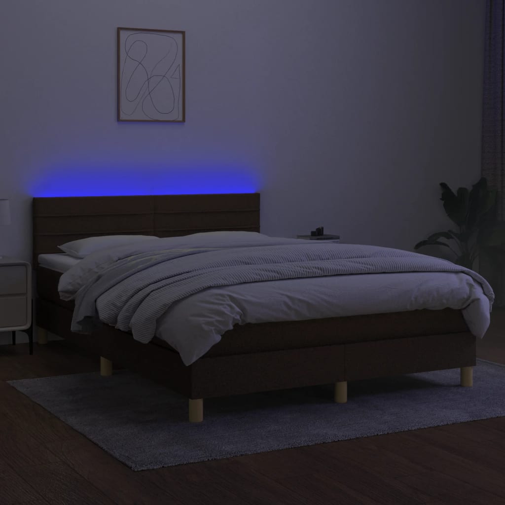 Sommier à lattes de lit matelas et LED Marron foncé 140x190 cm - XIOS