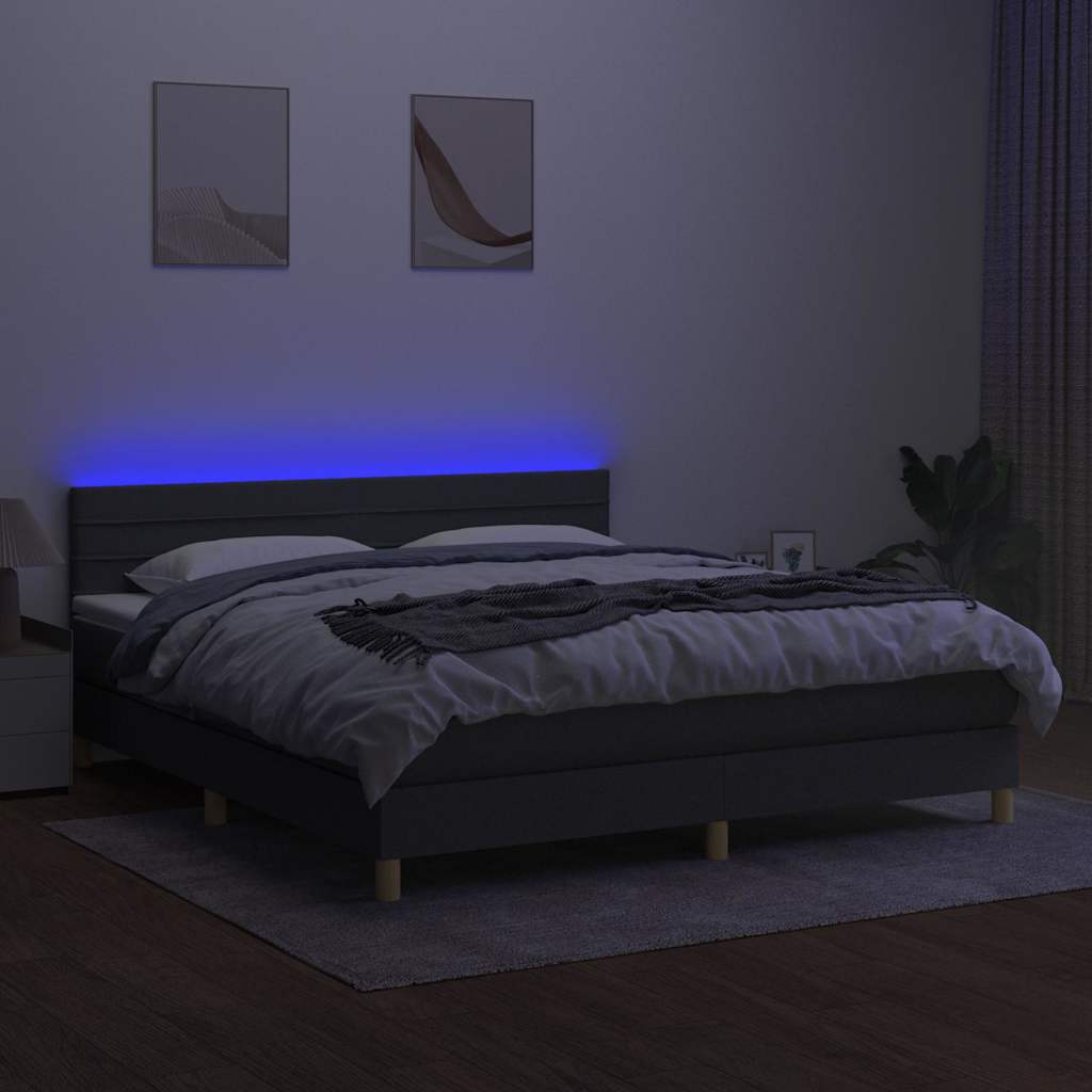 Sommier à lattes de lit et matelas et LED Gris foncé 160x200 cm