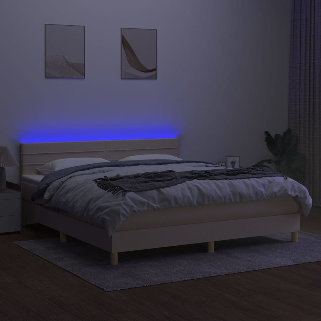 Sommier à lattes de lit avec matelas LED Crème 160x200 cm Tissu - XIOS