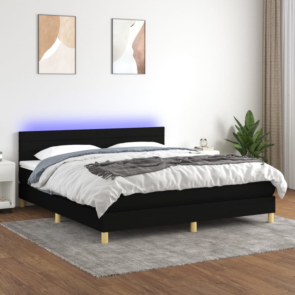 Sommier à lattes de lit avec matelas LED Noir 180x200 cm Tissu - XIOS