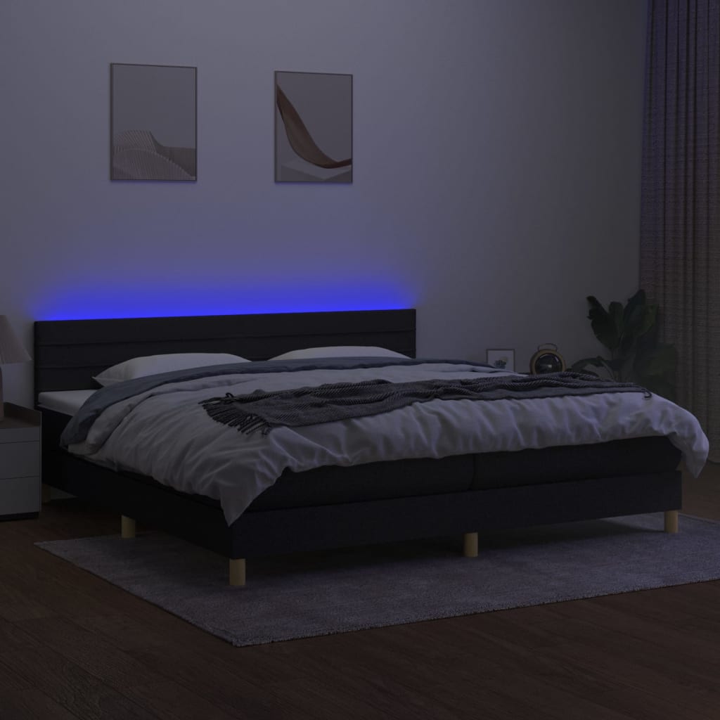 Sommier à lattes de lit et matelas et LED Noir 200x200 cm Tissu - XIOS