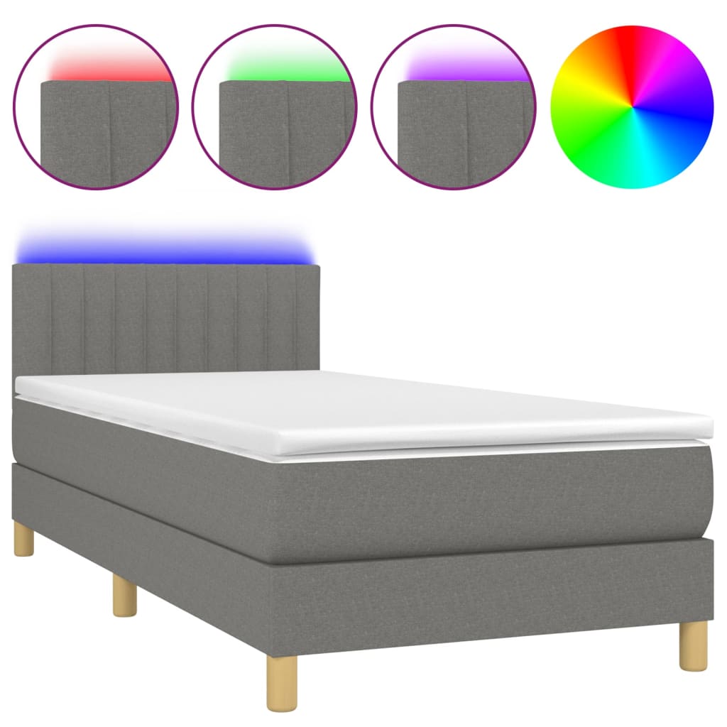 Sommier à lattes de lit avec matelas et LED Gris foncé 80x200cm - XIOS