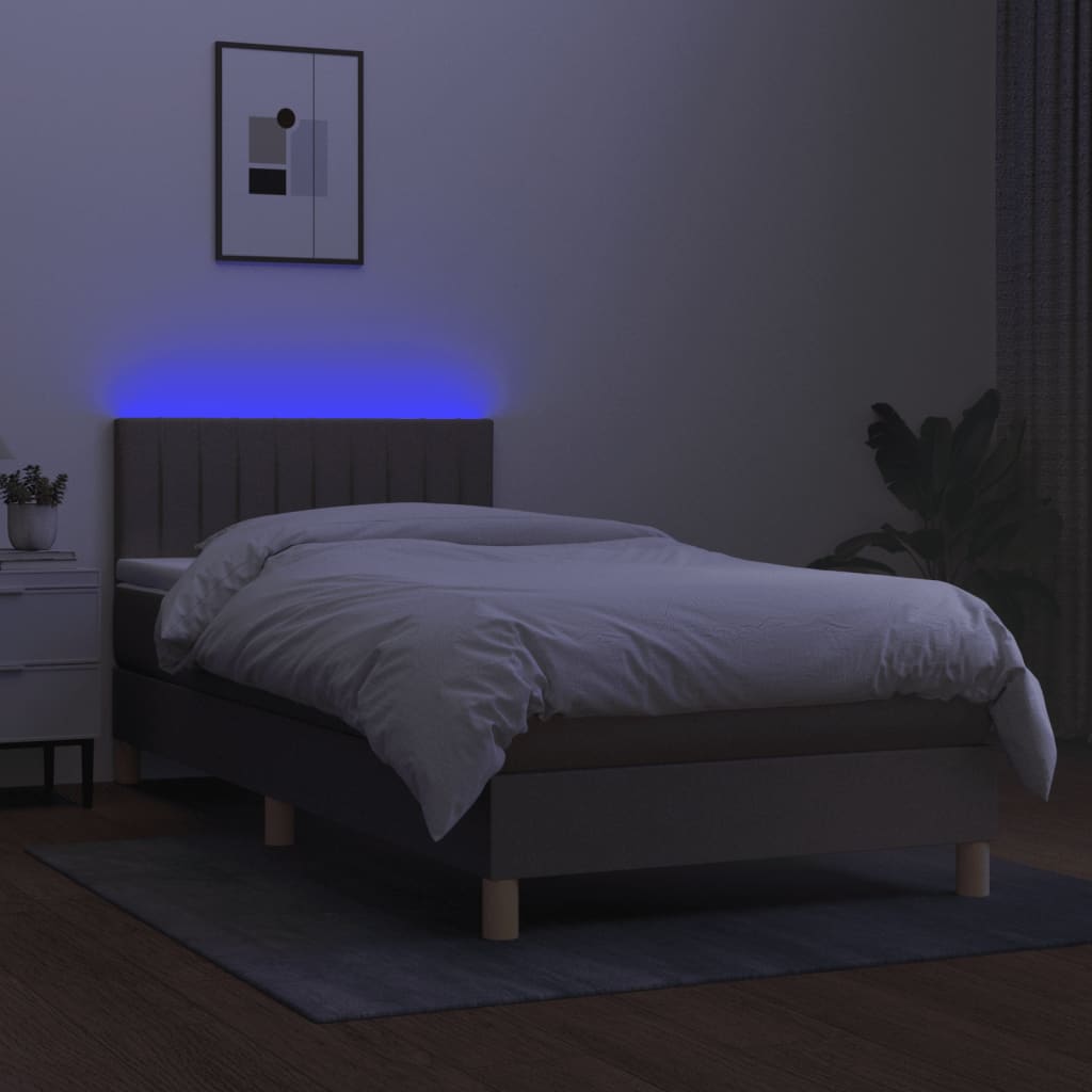 Sommier à lattes de lit avec matelas LED Taupe 90x190 cm Tissu - XIOS