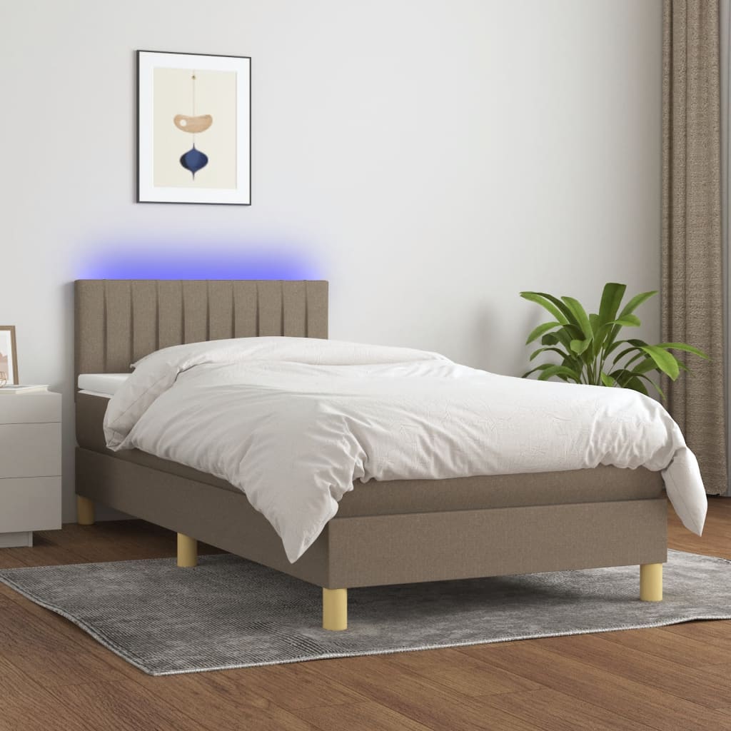 Sommier à lattes de lit avec matelas LED Taupe 90x190 cm Tissu - XIOS