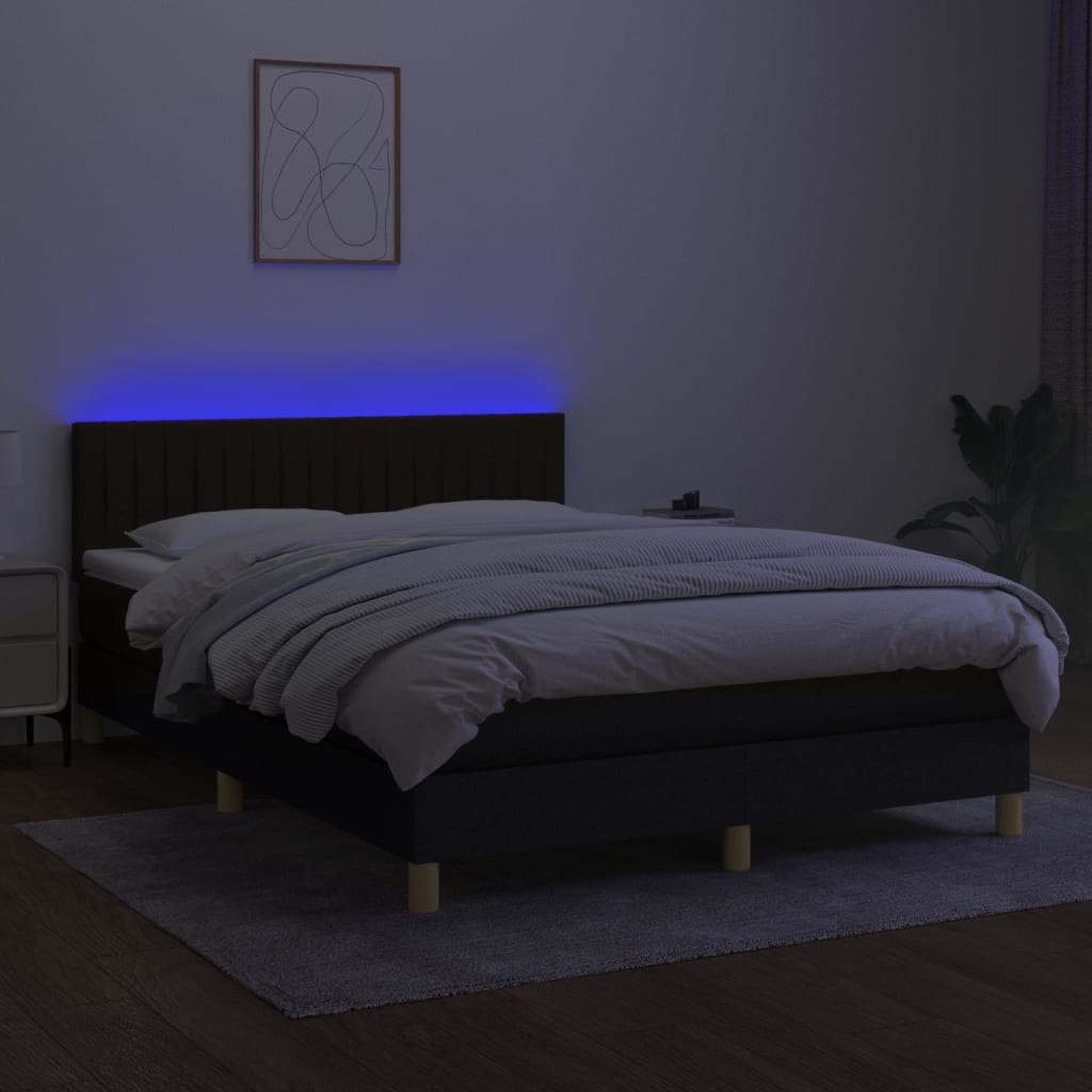 Sommier à lattes de lit avec matelas LED Noir 140x190 cm Tissu - XIOS
