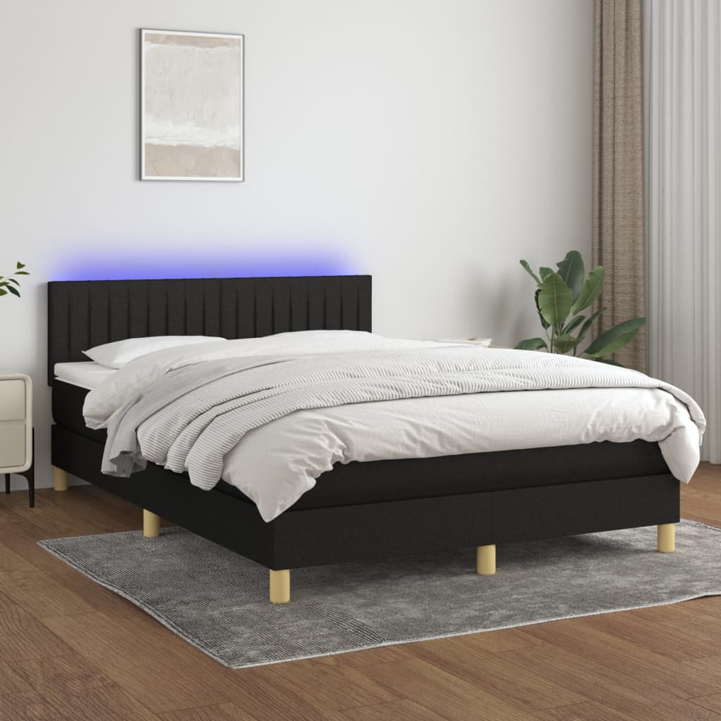Sommier à lattes de lit avec matelas LED Noir 140x190 cm Tissu - XIOS