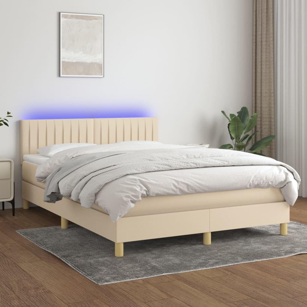 Sommier à lattes de lit avec matelas LED Crème 140x190 cm Tissu - XIOS