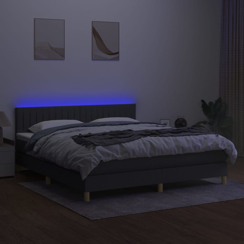 Sommier à lattes de lit et matelas et LED Gris foncé 160x200 cm - XIOS