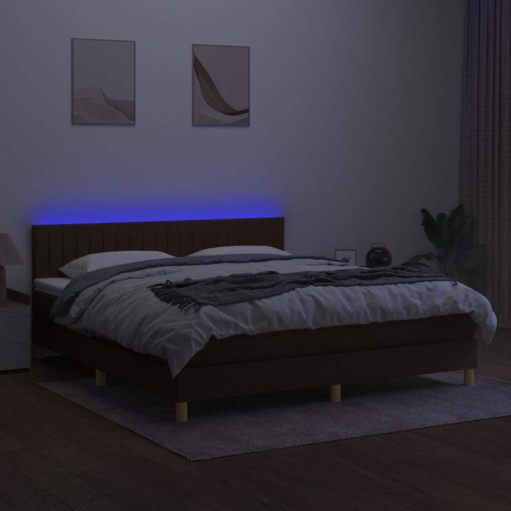 Sommier à lattes de lit matelas et LED Marron foncé 160x200 cm