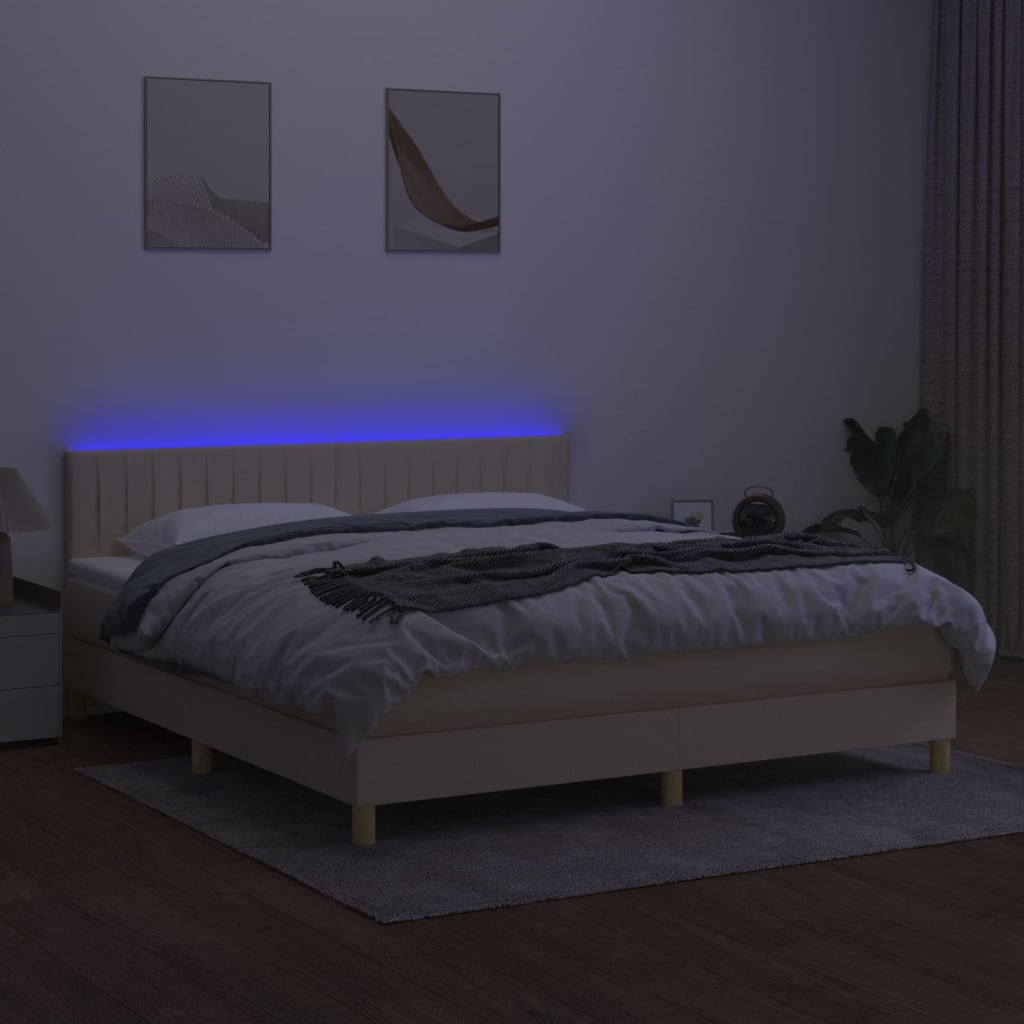 Sommier à lattes de lit avec matelas LED Crème 180x200 cm Tissu