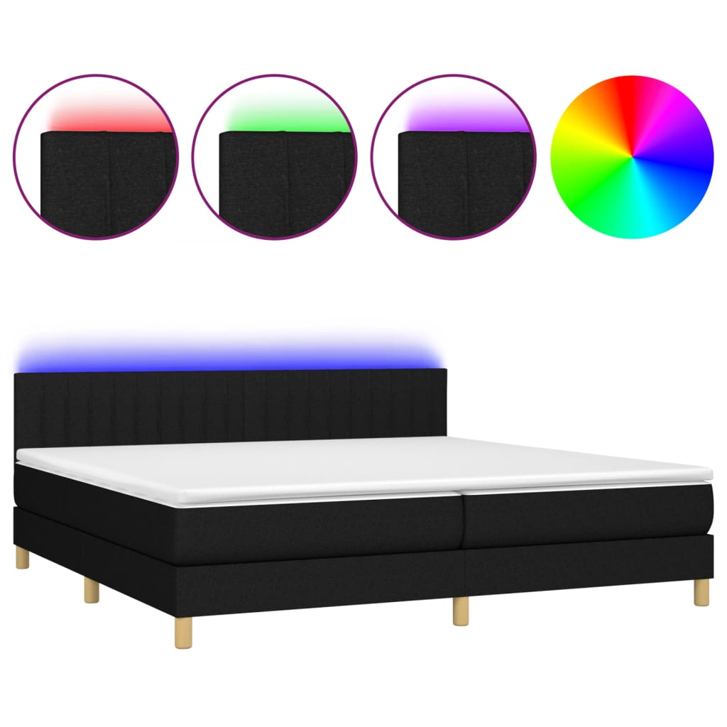 Sommier à lattes de lit et matelas et LED Noir 200x200 cm Tissu - XIOS