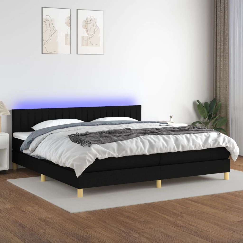 Sommier à lattes de lit et matelas et LED Noir 200x200 cm Tissu - XIOS