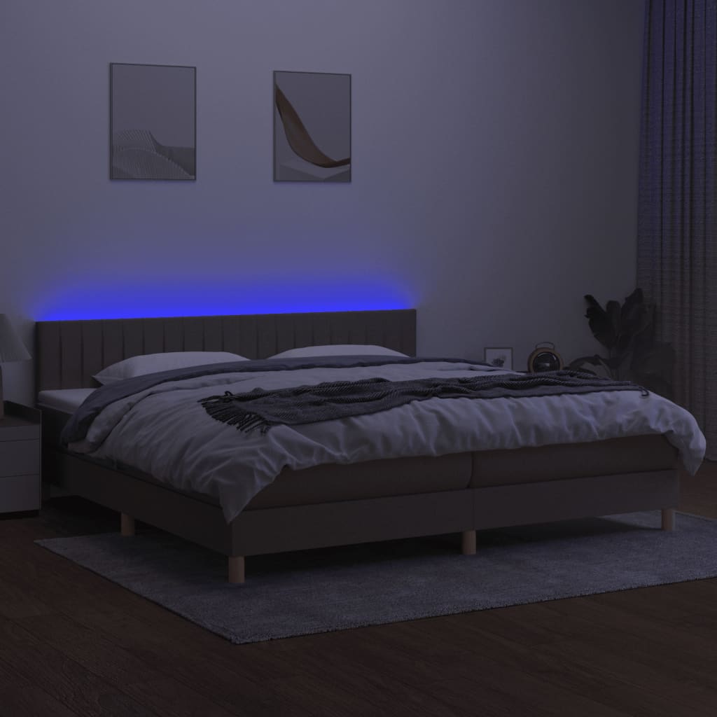 Sommier à lattes de lit et matelas et LED Taupe 200x200cm Tissu - XIOS