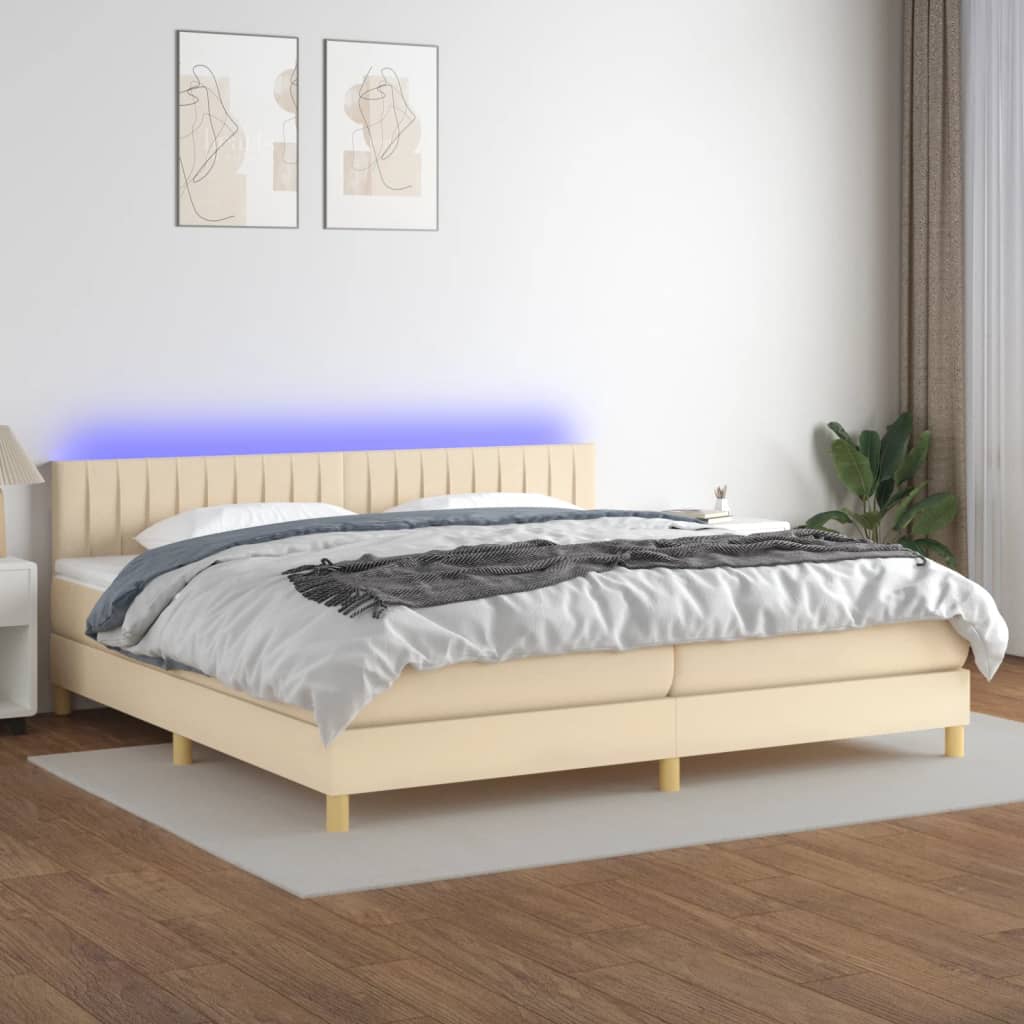 Sommier à lattes de lit et matelas et LED Crème 200x200cm Tissu - XIOS
