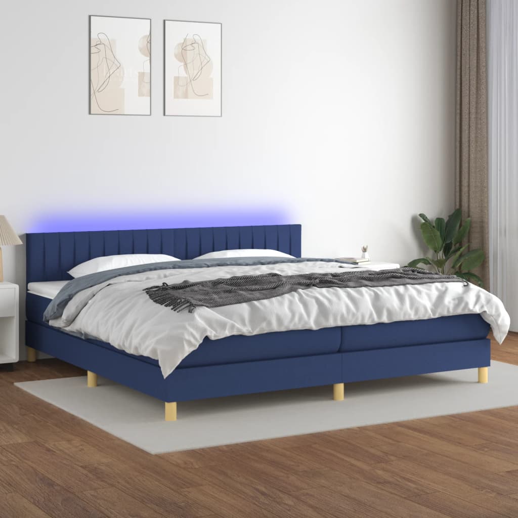 Sommier à lattes de lit et matelas et LED Bleu 200x200 cm Tissu - XIOS