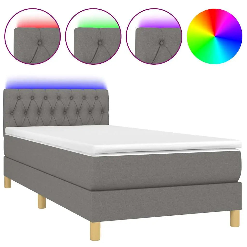 Sommier à lattes de lit avec matelas et LED Gris foncé 90x190cm - XIOS